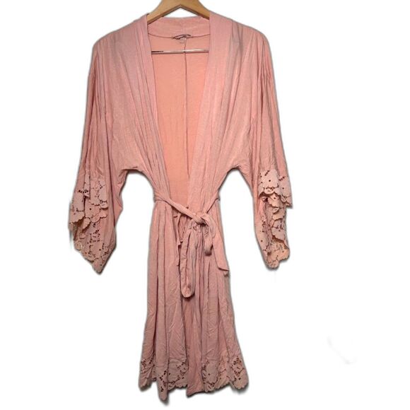 Eberjey Naya Robe Women's Size Small Pink Lace Trim Modal Dressing Gown Bridal - Picture 2 of 5